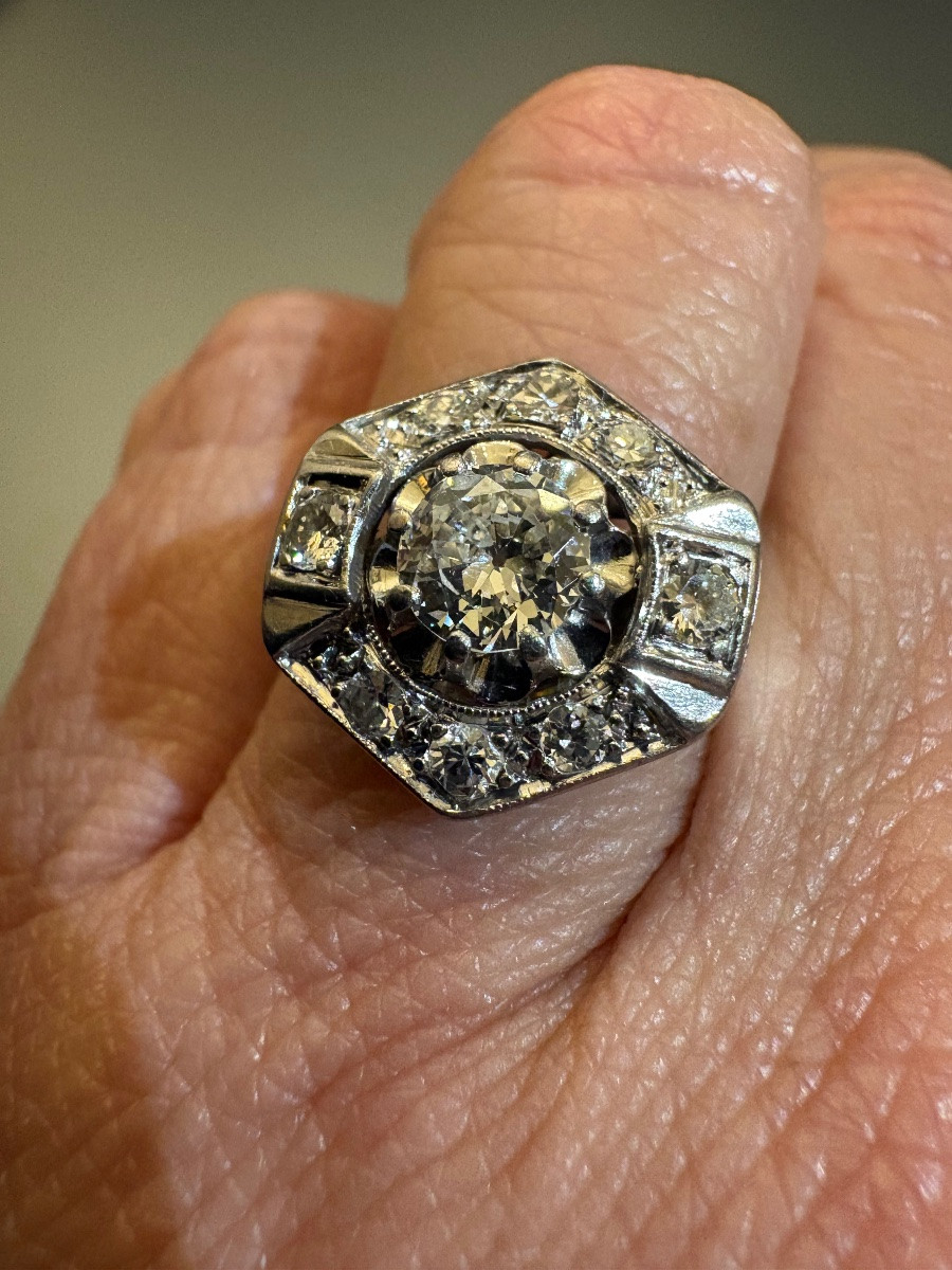 Art Deco: Ring In White Gold 750/1000th And Diamonds-photo-1