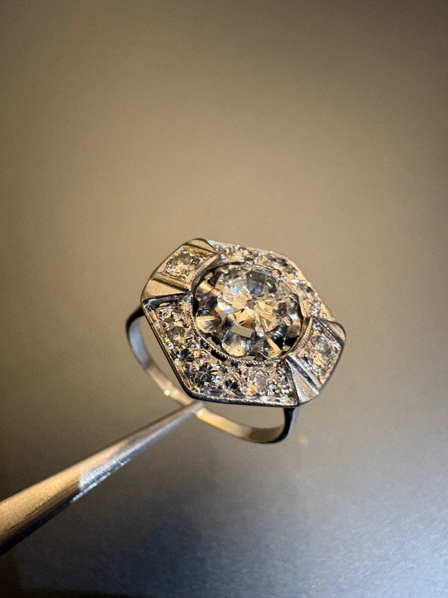 Art Deco: Ring In White Gold 750/1000th And Diamonds-photo-3