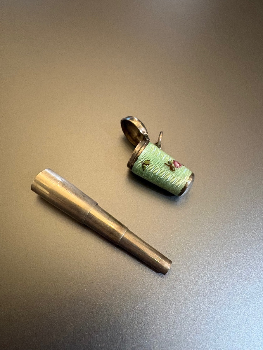 Art Deco Telescopic Cigarette Holder And Case In Silver 800/1000 Eme.