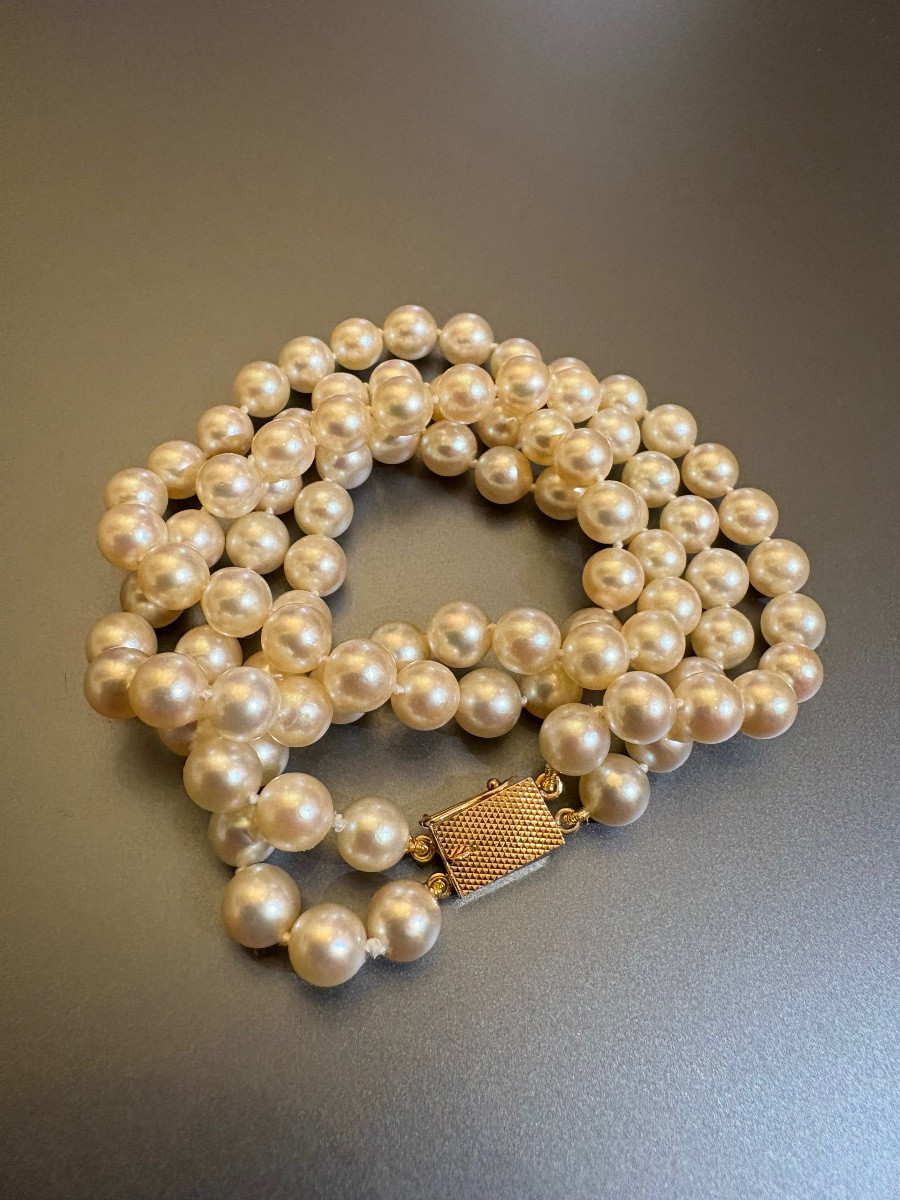 Antique Japanese Cultured Pearl Choker Necklace, Clasp In Yellow Gold 750/1000 Eme-photo-3