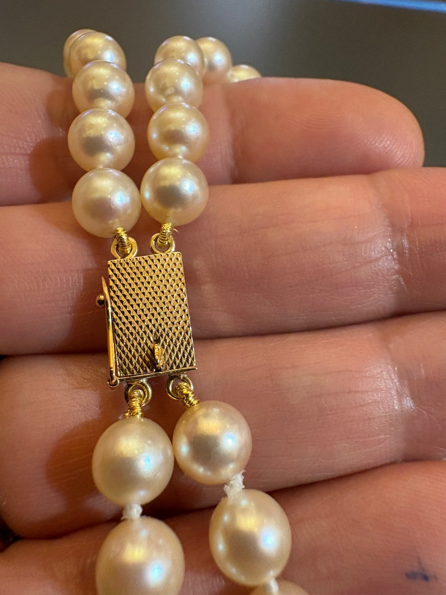 Antique Japanese Cultured Pearl Choker Necklace, Clasp In Yellow Gold 750/1000 Eme-photo-3