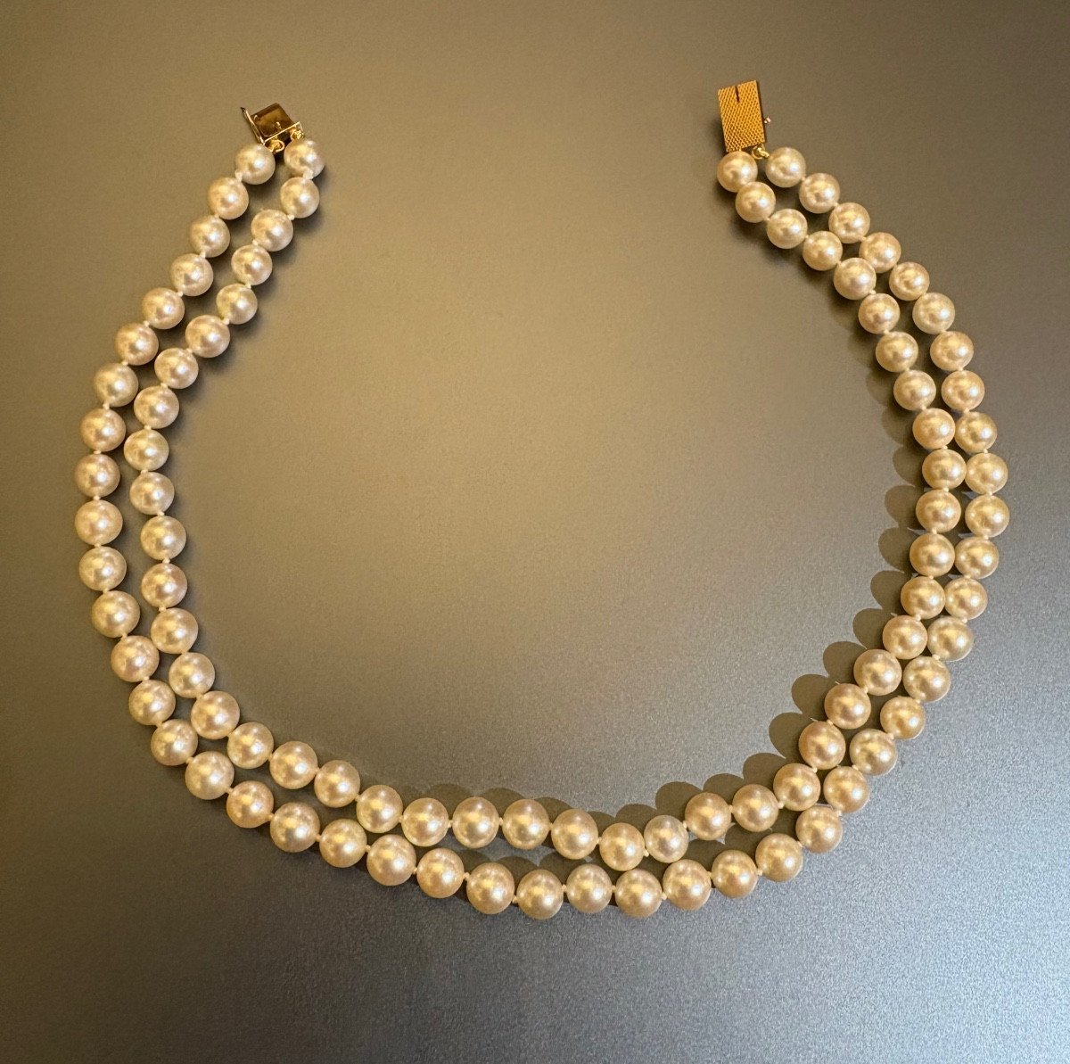 Antique Japanese Cultured Pearl Choker Necklace, Clasp In Yellow Gold 750/1000 Eme