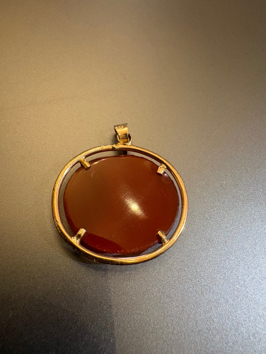 Pendentif islamique en or 375/1000 eme et cornaline gravée -photo-4