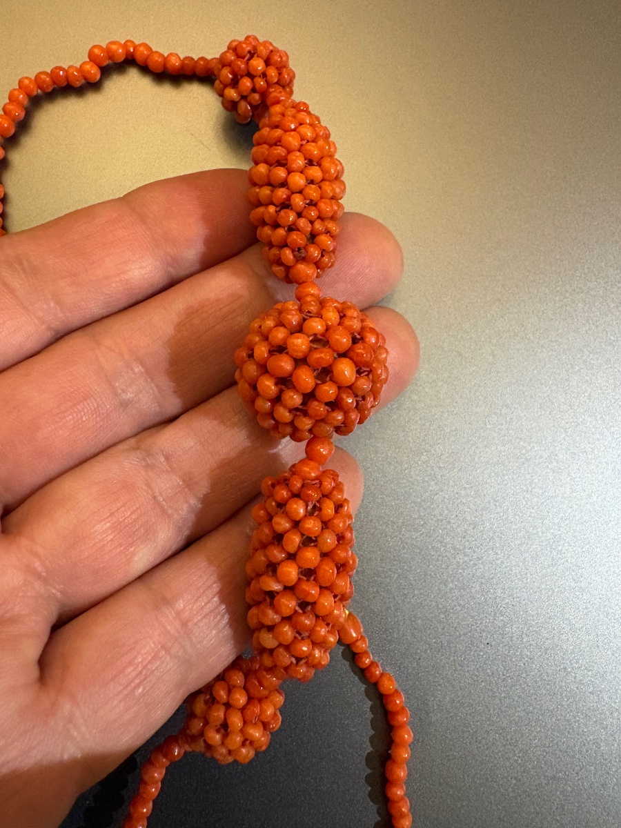 Antique Coral Pearl Necklace, Gold Clasp 750/1000 Eme. Circa 1930.-photo-1