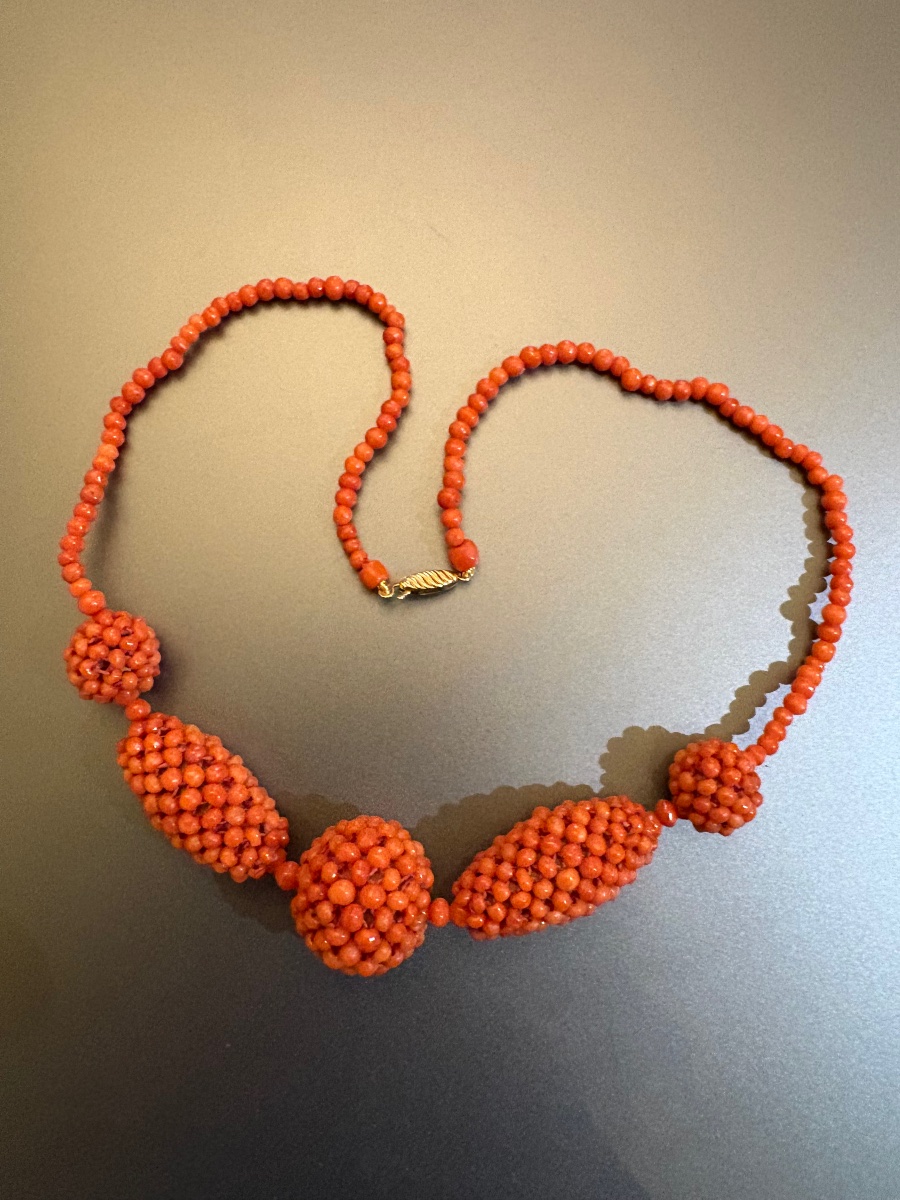 Antique Coral Pearl Necklace, Gold Clasp 750/1000 Eme. Circa 1930.-photo-3