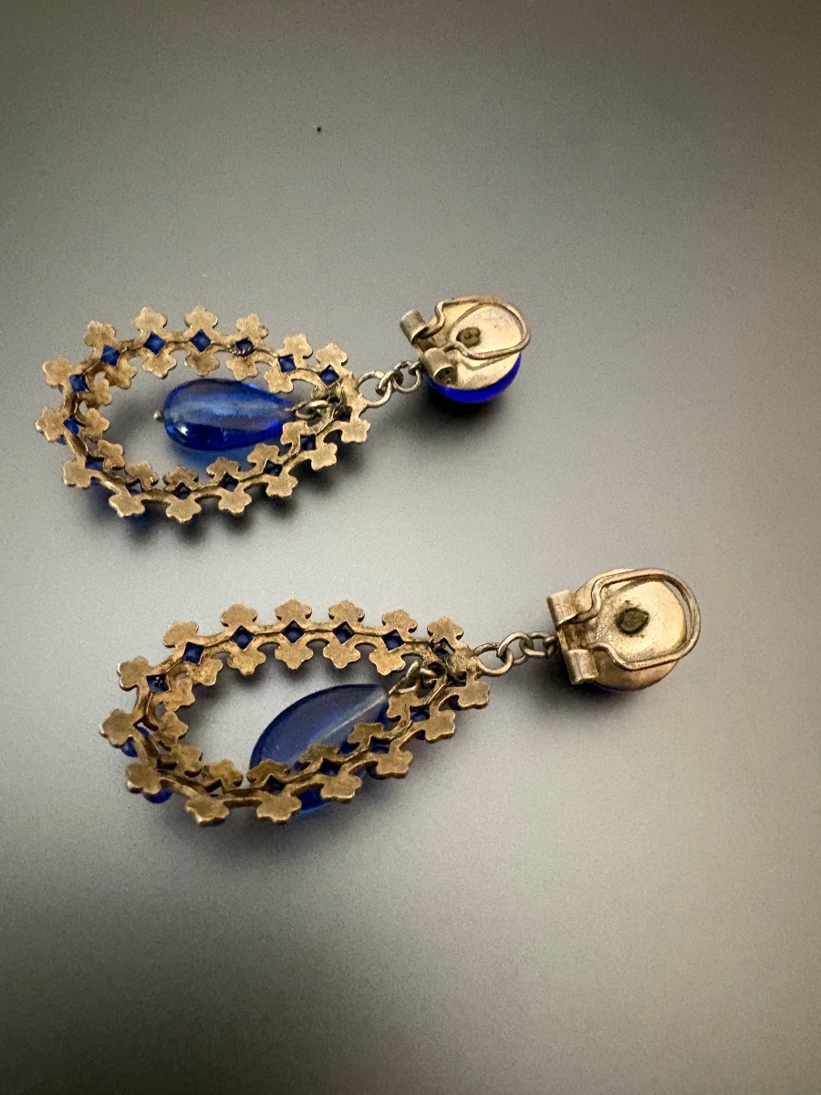 Antique Pair Of Metal And Glass Earrings-photo-2