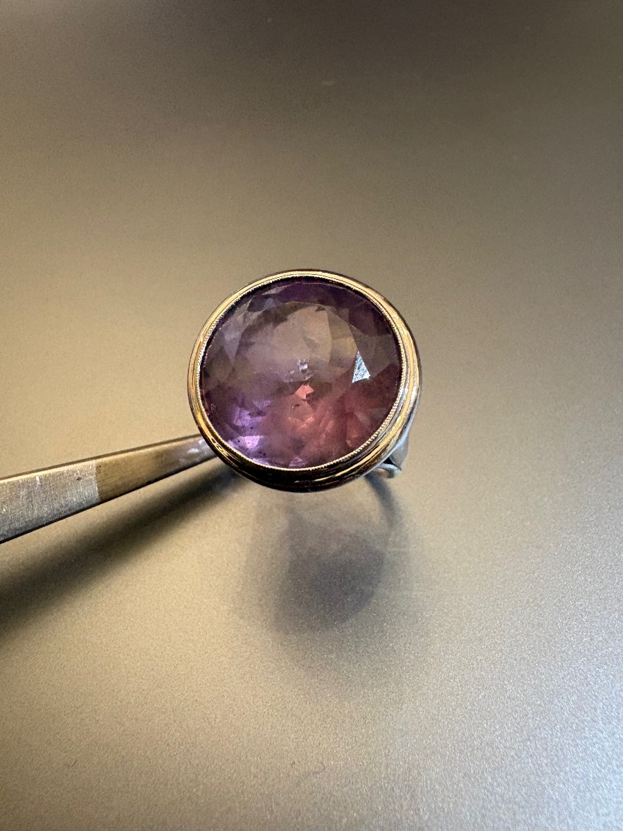 Ancienne bague en argent 800/1000 eme et améthyste.-photo-3