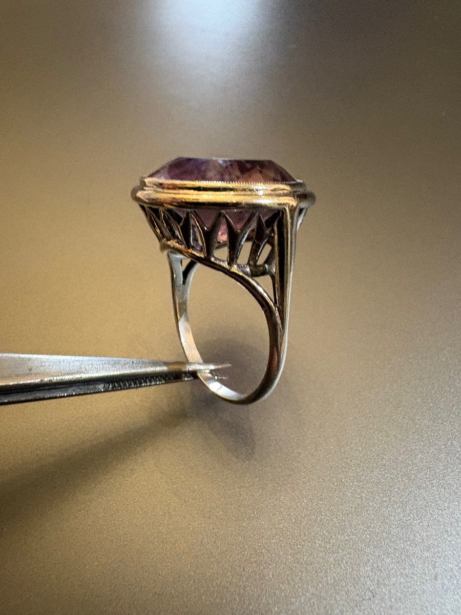 Ancienne bague en argent 800/1000 eme et améthyste.-photo-3