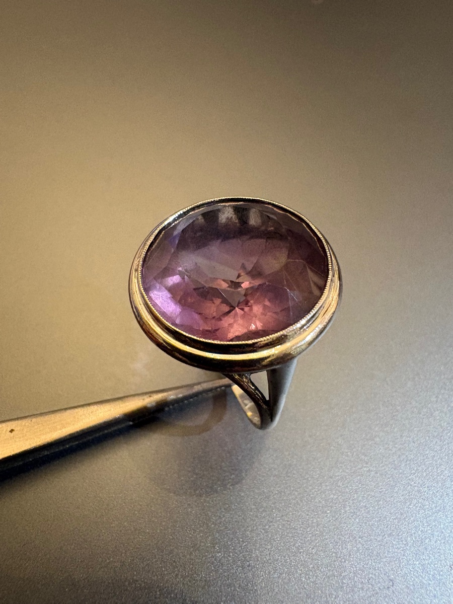 Ancienne bague en argent 800/1000 eme et améthyste.-photo-4