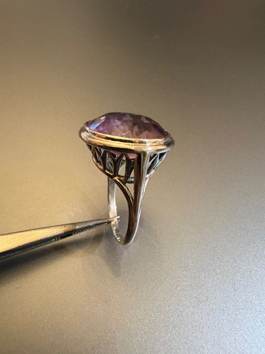 Ancienne bague en argent 800/1000 eme et améthyste.-photo-7