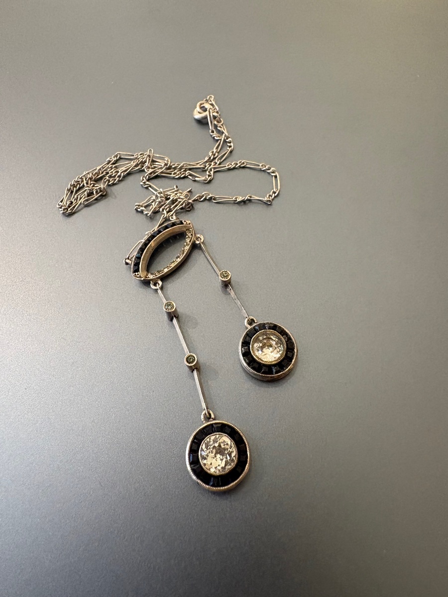 "belle époque" Style Necklace In 800/1000 Silver With Gemstones.-photo-2