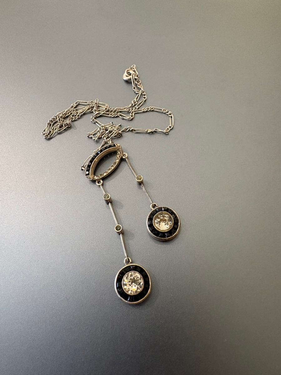 "belle époque" Style Necklace In 800/1000 Silver With Gemstones.-photo-3