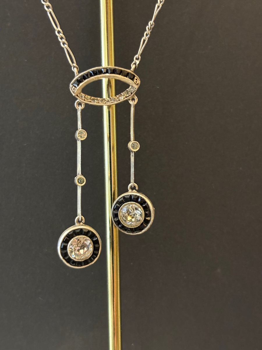 "belle époque" Style Necklace In 800/1000 Silver With Gemstones.-photo-4