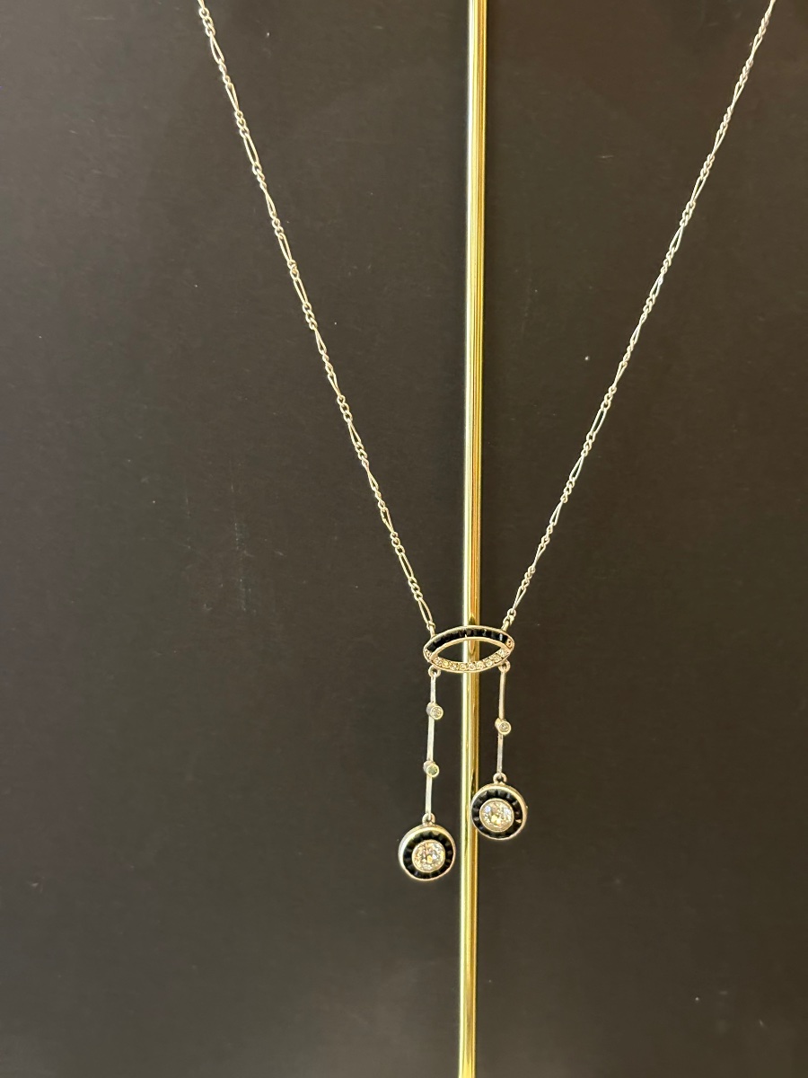 "belle époque" Style Necklace In 800/1000 Silver With Gemstones.-photo-1