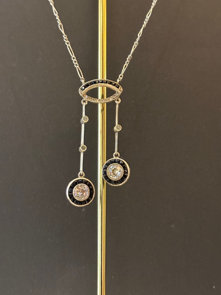 "belle époque" Style Necklace In 800/1000 Silver With Gemstones.-photo-2