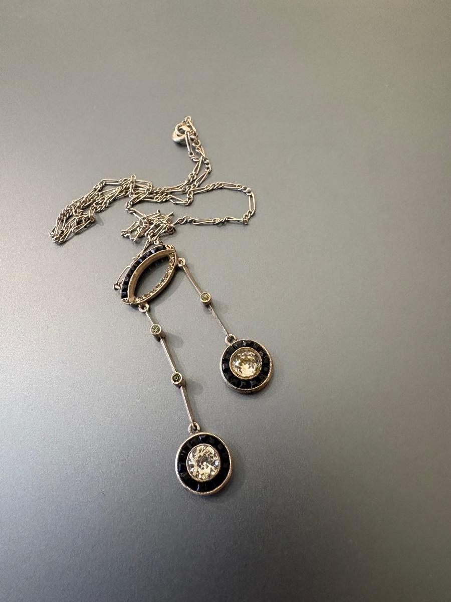 "belle époque" Style Necklace In 800/1000 Silver With Gemstones.-photo-3