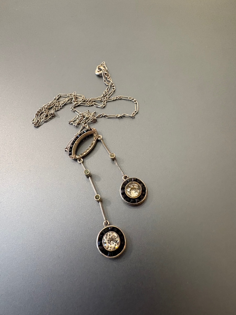 "belle époque" Style Necklace In 800/1000 Silver With Gemstones.-photo-5