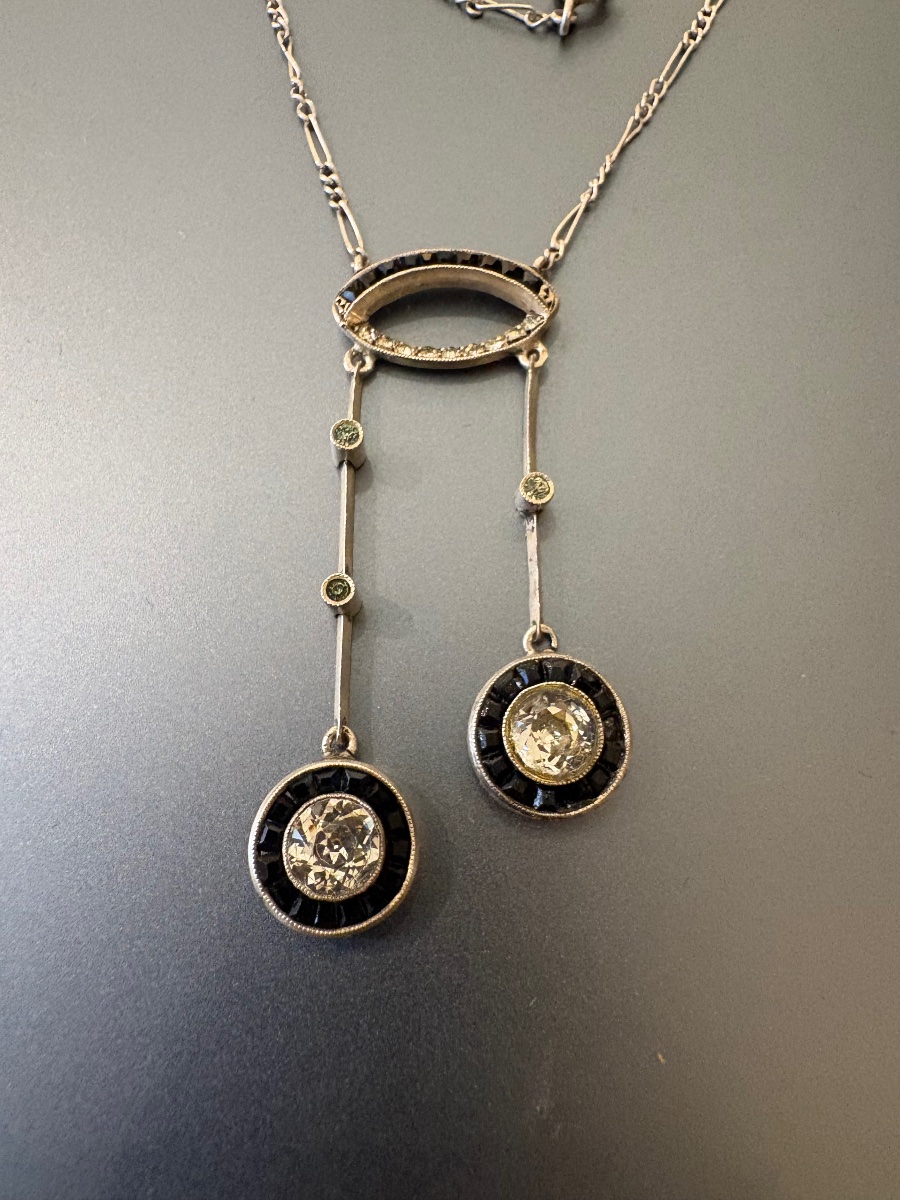 "belle époque" Style Necklace In 800/1000 Silver With Gemstones.-photo-6