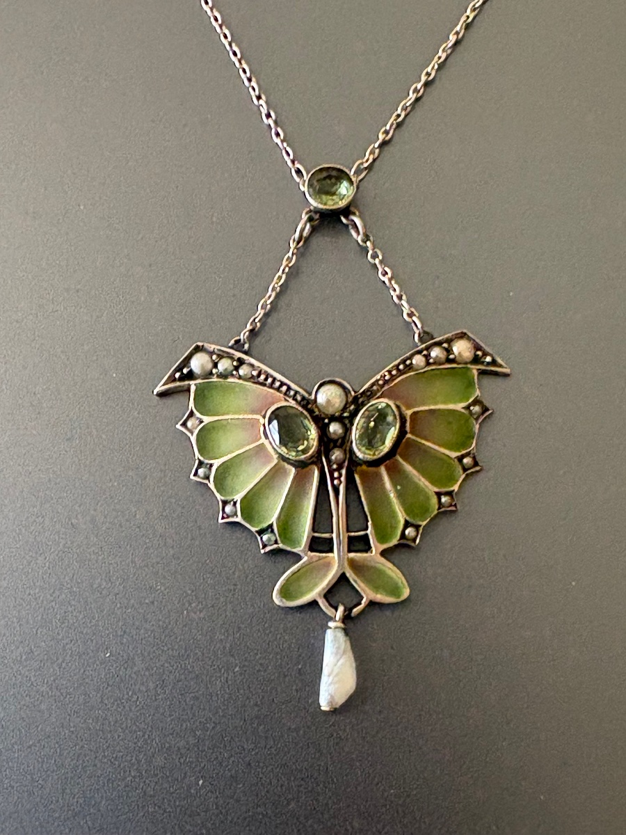 Collier argent 800/1000 eme et plique à jour. Circa 1905.-photo-3