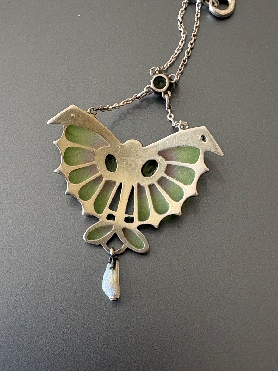 Collier argent 800/1000 eme et plique à jour. Circa 1905.-photo-4