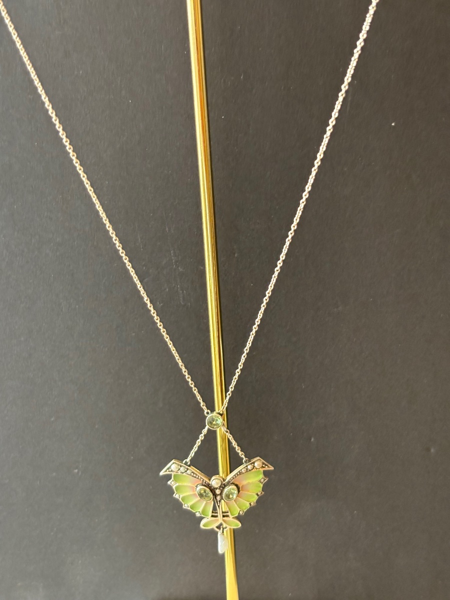 Collier argent 800/1000 eme et plique à jour. Circa 1905.-photo-8