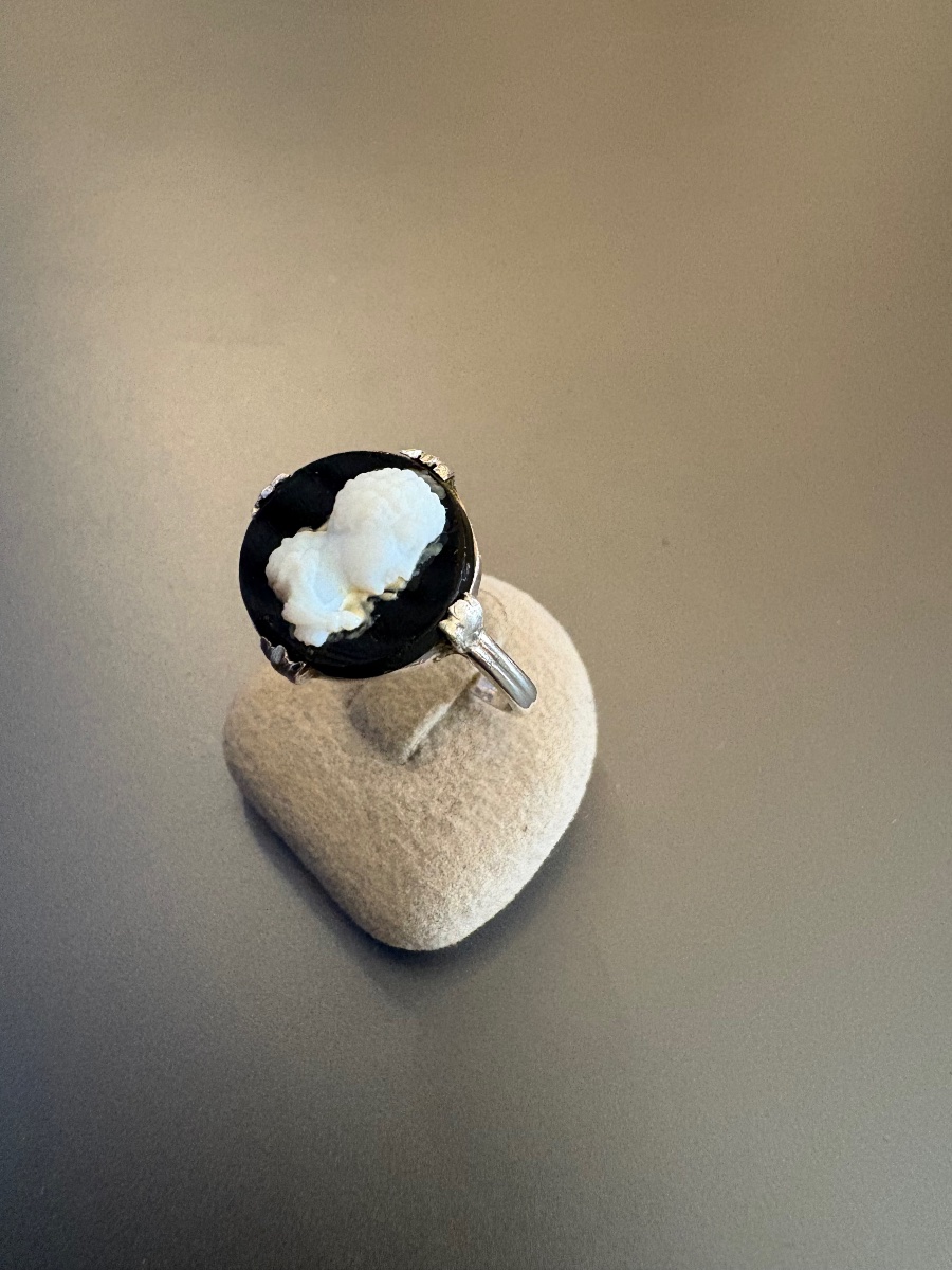 Bague ancienne en argent 800/1000 eme et camée agate-photo-2