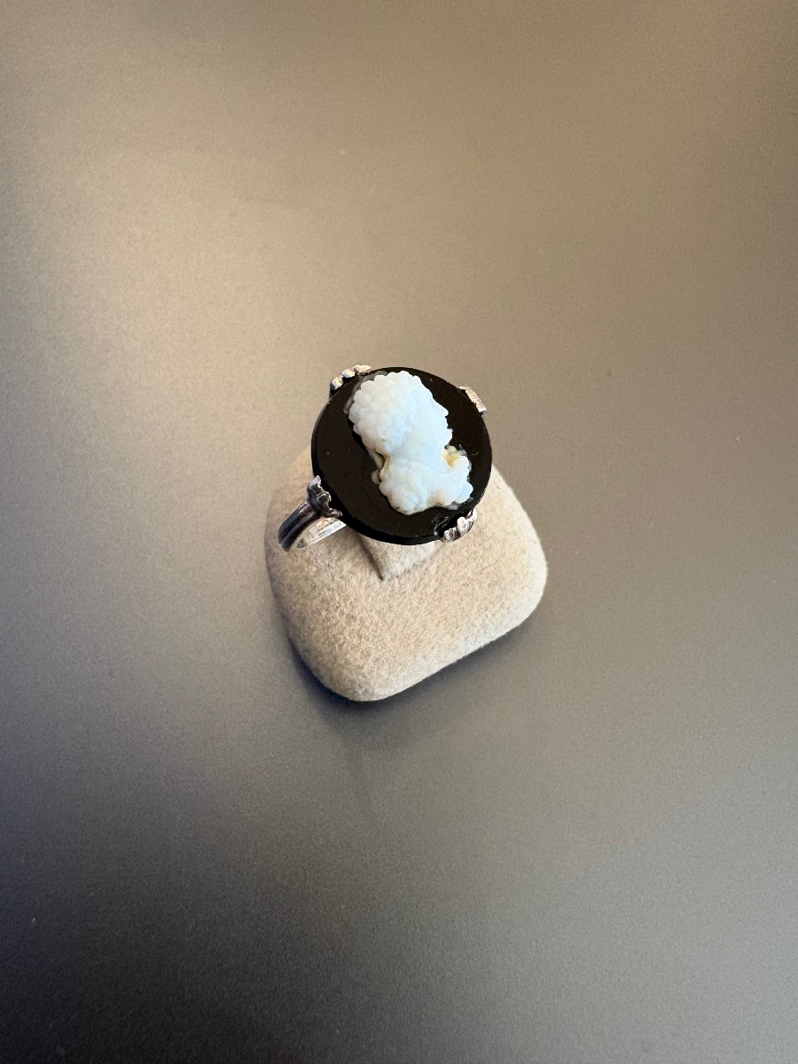 Bague ancienne en argent 800/1000 eme et camée agate-photo-3