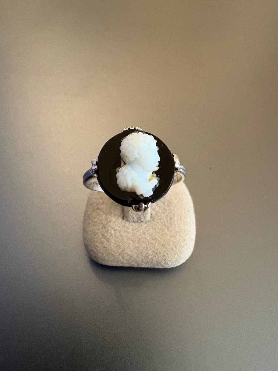 Bague ancienne en argent 800/1000 eme et camée agate-photo-6
