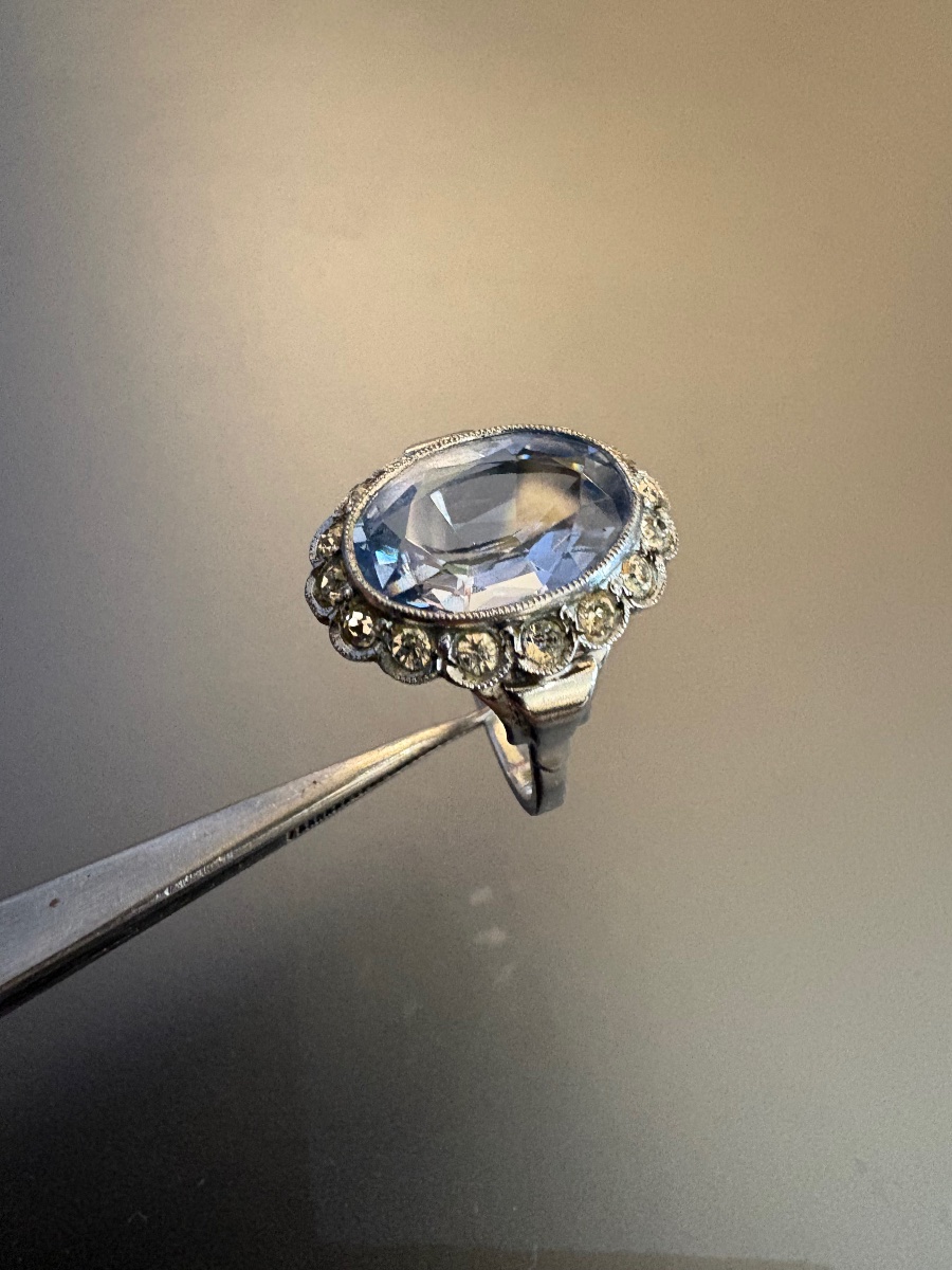 Ancienne bague Art Déco en argent 800/1000 eme et pierres.-photo-3