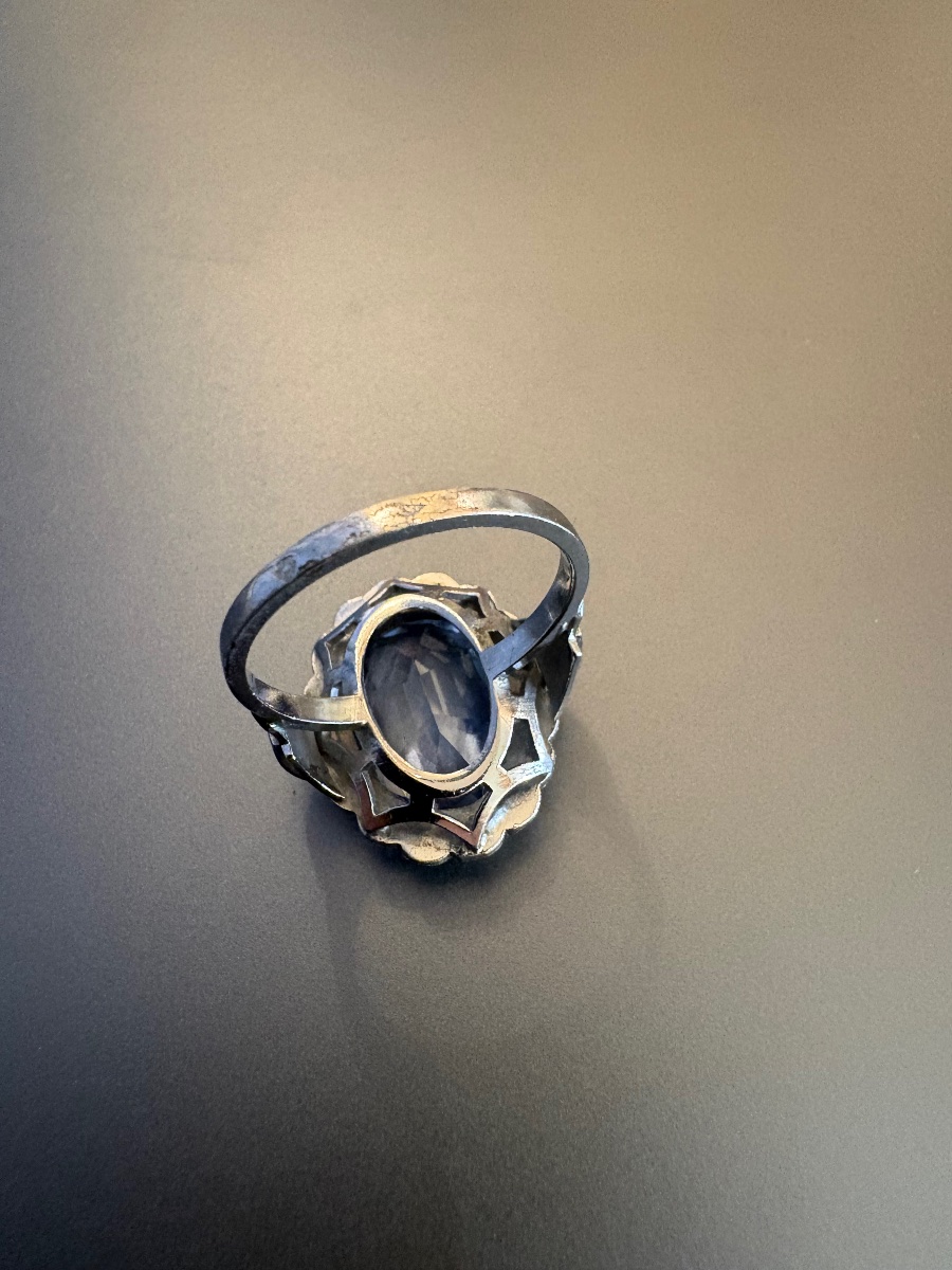 Ancienne bague Art Déco en argent 800/1000 eme et pierres.-photo-4