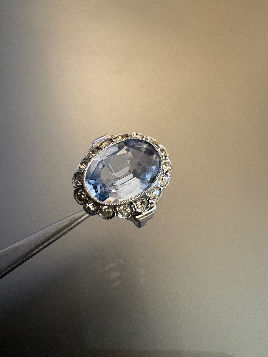 Ancienne bague Art Déco en argent 800/1000 eme et pierres.-photo-1