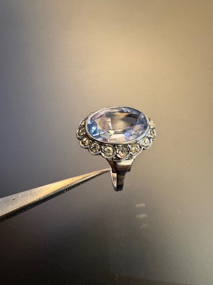 Ancienne bague Art Déco en argent 800/1000 eme et pierres.-photo-3