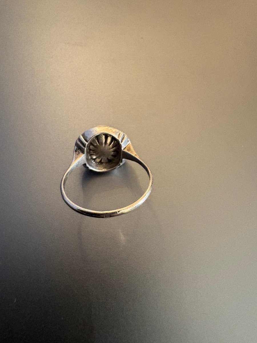 Ancienne bague Art Déco en argent 800/1000 eme, perle de culture et marcassites.-photo-4
