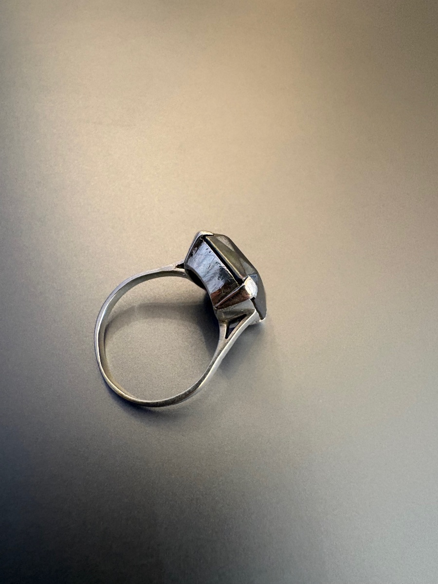 Ancienne bague en argent 800/1000 et hématite.-photo-2