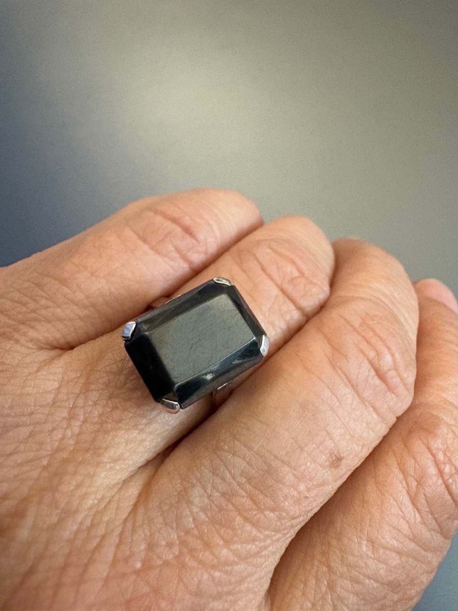 Ancienne bague en argent 800/1000 et hématite.-photo-4