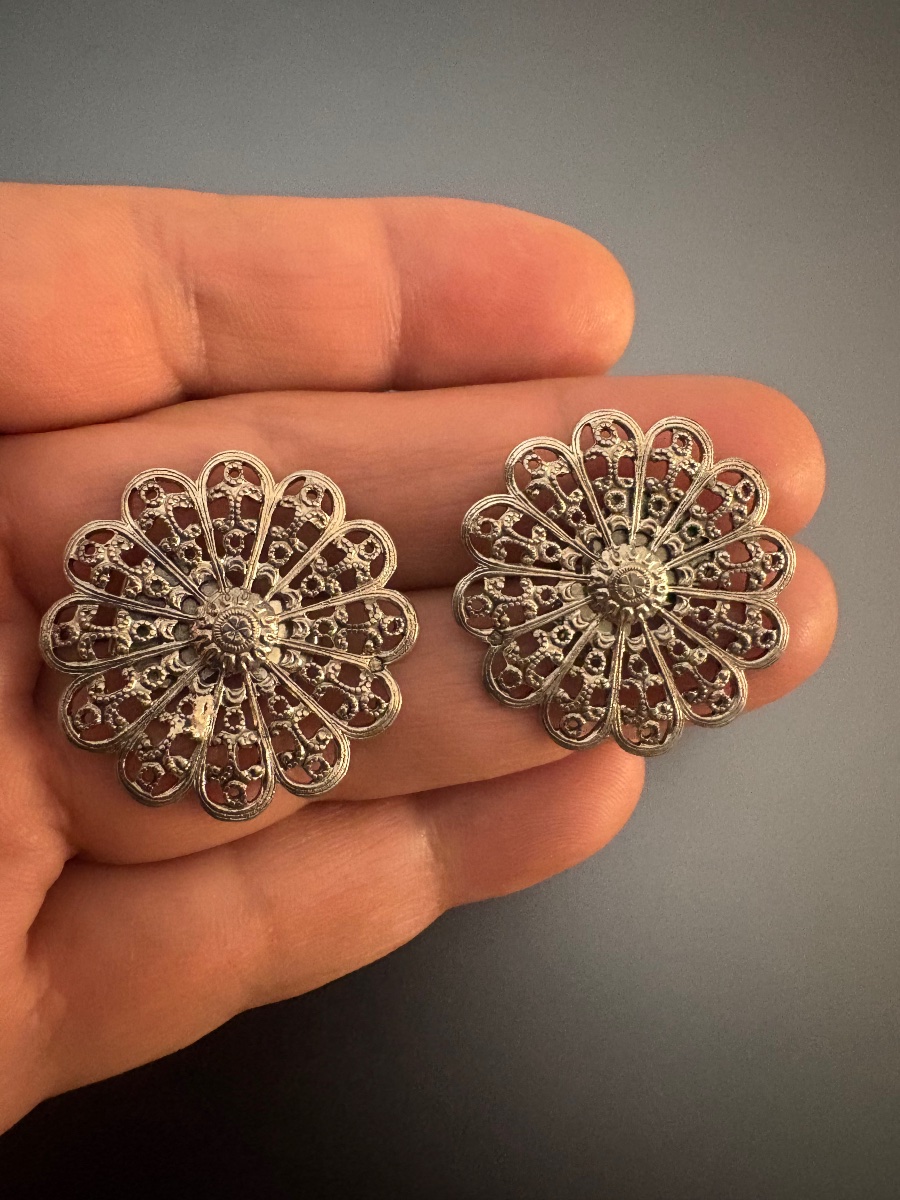 Vintage Pair Of 800/1000 Silver Ear Clips-photo-3