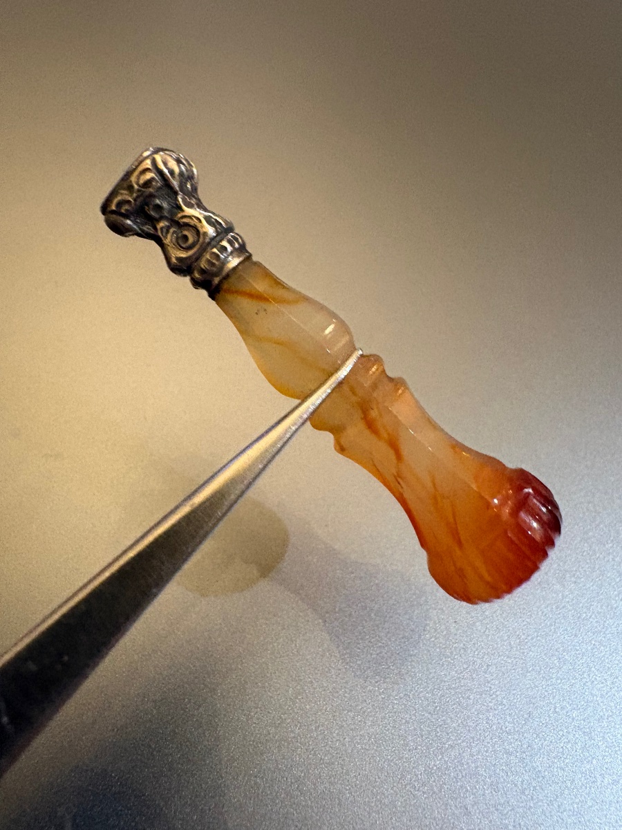19th Century: Agate And Silver Sealing Stamp-photo-3