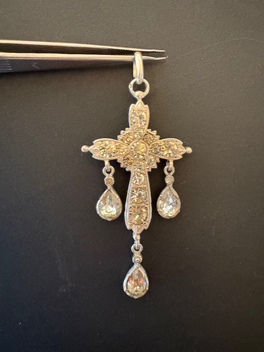 19th Century: Cross Pendant Made Of 800/1000 Silver With Ring Stones.-photo-2