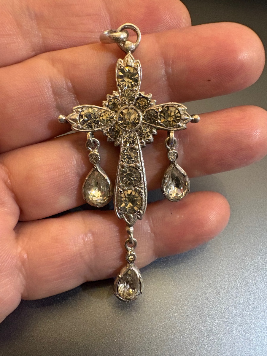 19th Century: Cross Pendant Made Of 800/1000 Silver With Ring Stones.-photo-4