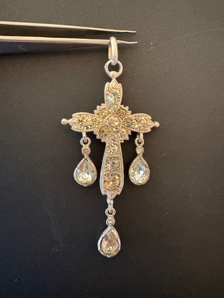 19th Century: Cross Pendant Made Of 800/1000 Silver With Ring Stones.-photo-1