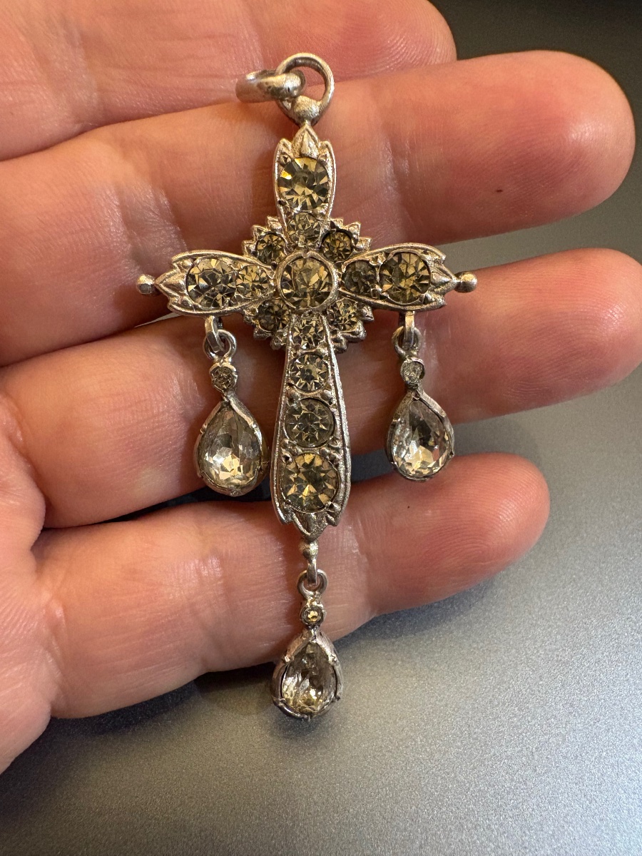 19th Century: Cross Pendant Made Of 800/1000 Silver With Ring Stones.-photo-3