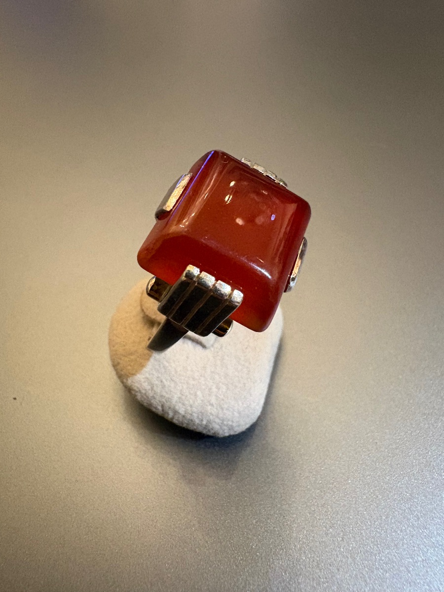 Vintage Art Deco Ring In 800/1000 Silver And Carnelian-photo-3