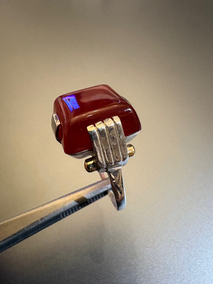 Vintage Art Deco Ring In 800/1000 Silver And Carnelian-photo-1