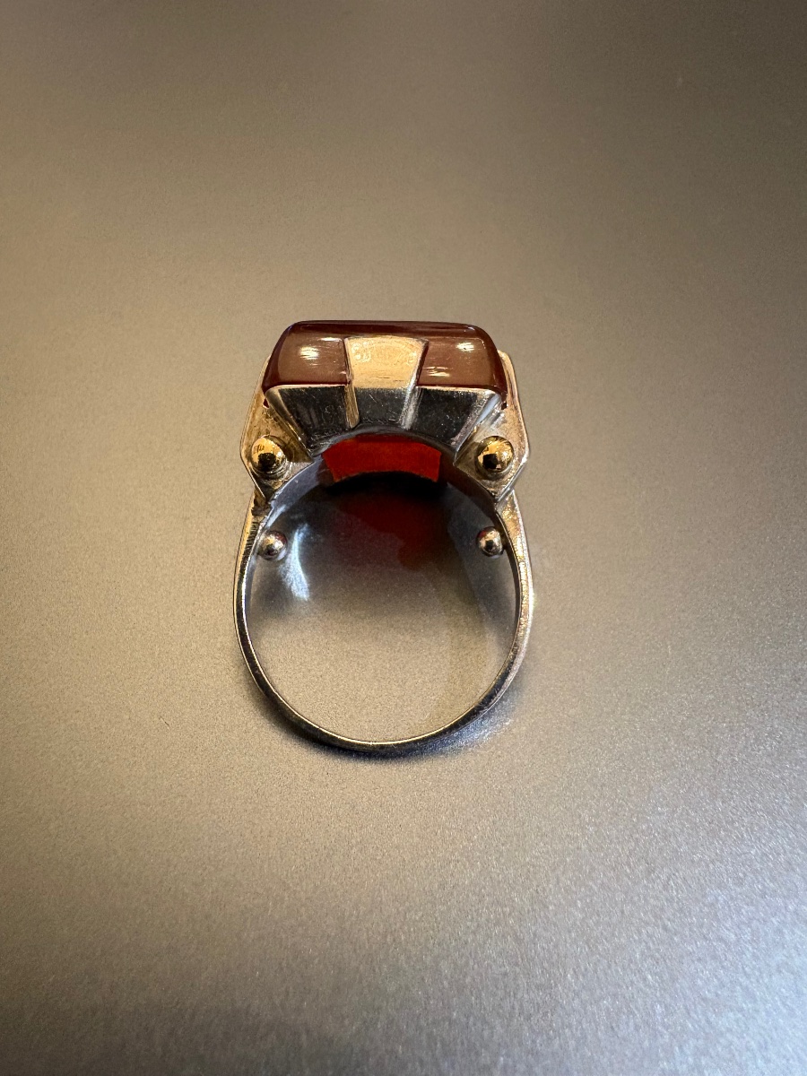 Vintage Art Deco Ring In 800/1000 Silver And Carnelian-photo-2