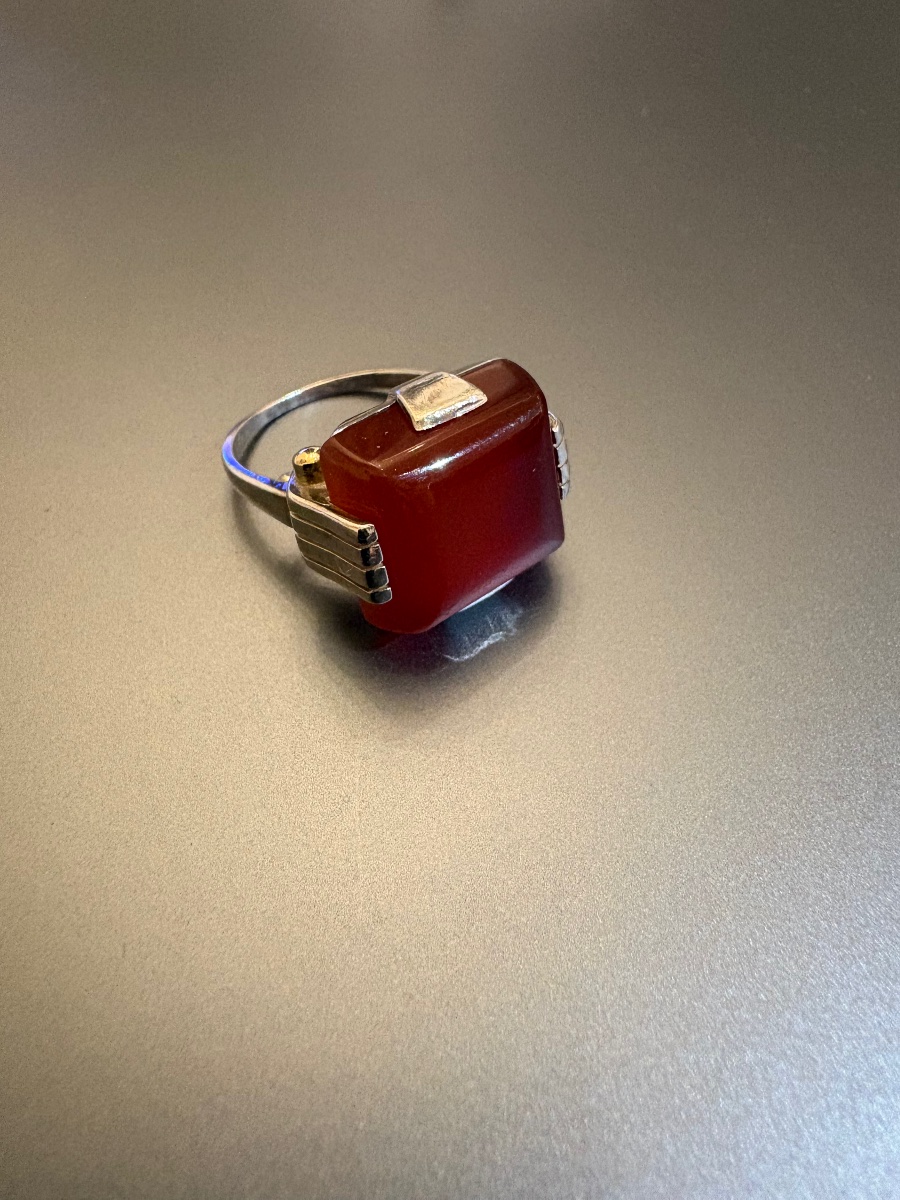 Vintage Art Deco Ring In 800/1000 Silver And Carnelian-photo-3