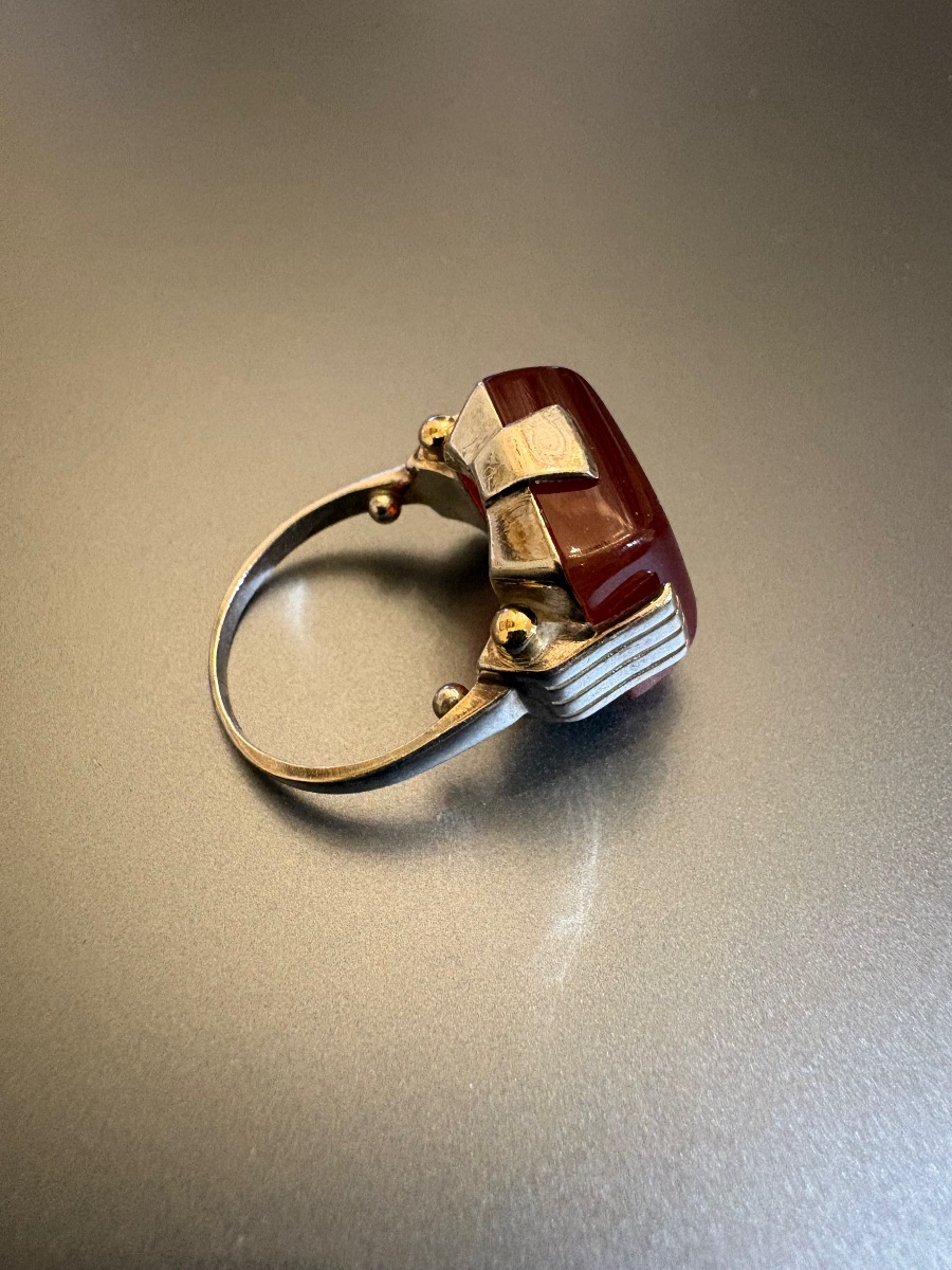 Vintage Art Deco Ring In 800/1000 Silver And Carnelian-photo-4