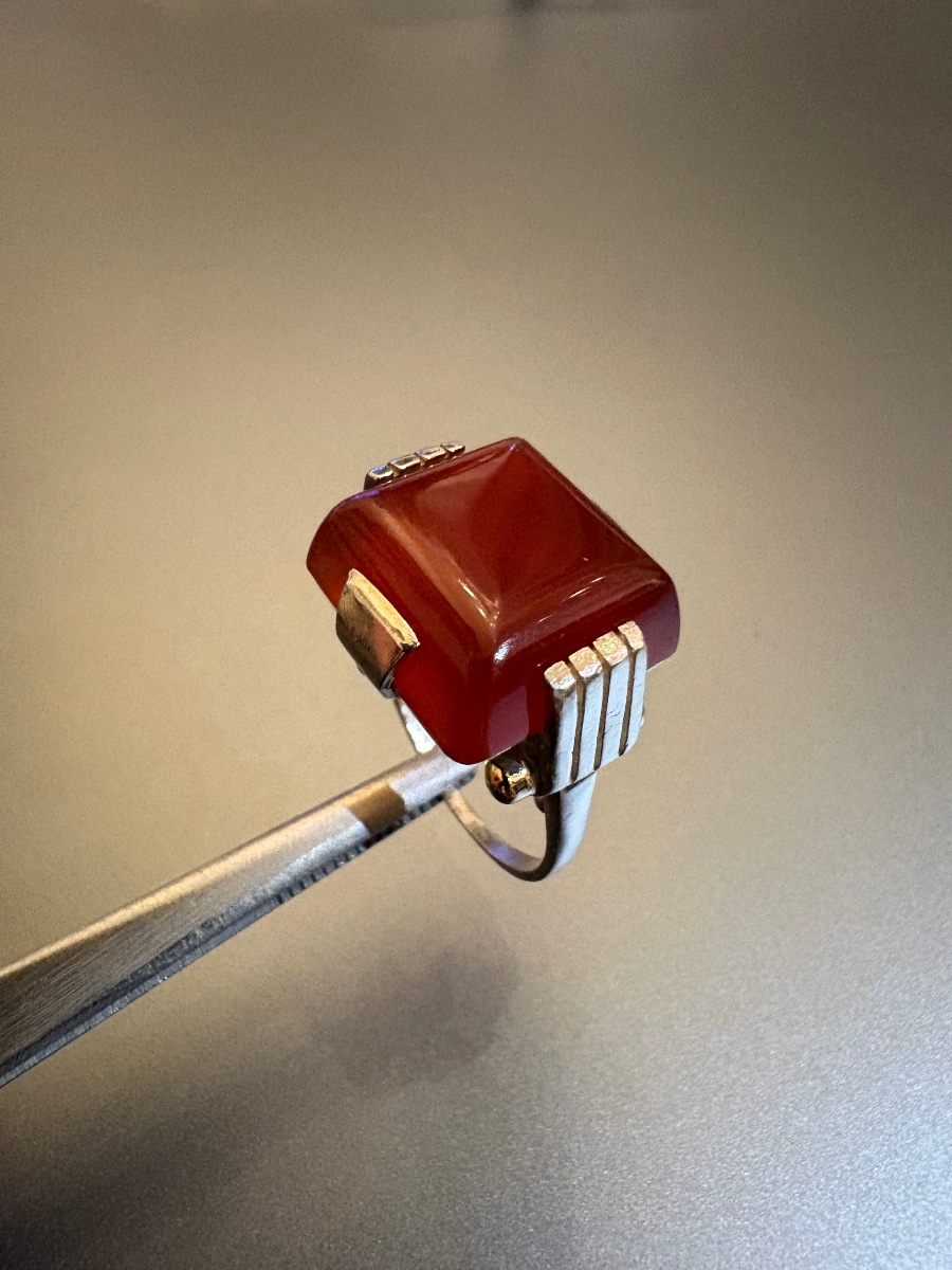 Vintage Art Deco Ring In 800/1000 Silver And Carnelian