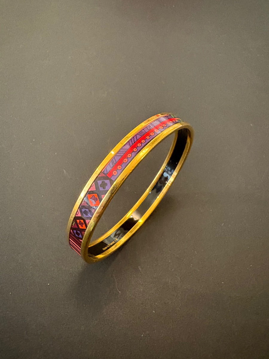HERMES PARIS: Bracelet en métal doré Emaille.-photo-1