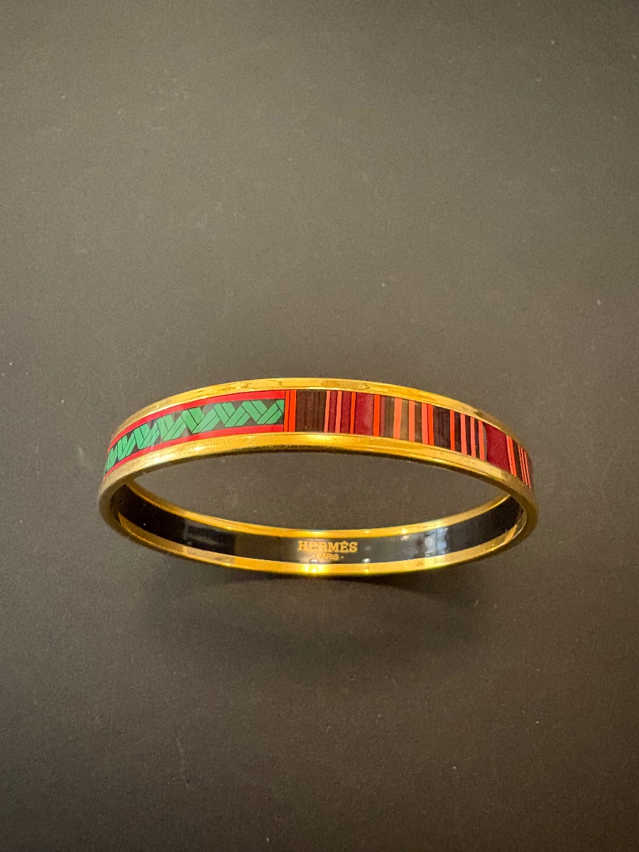 HERMES PARIS: Bracelet en métal doré Emaille.-photo-2