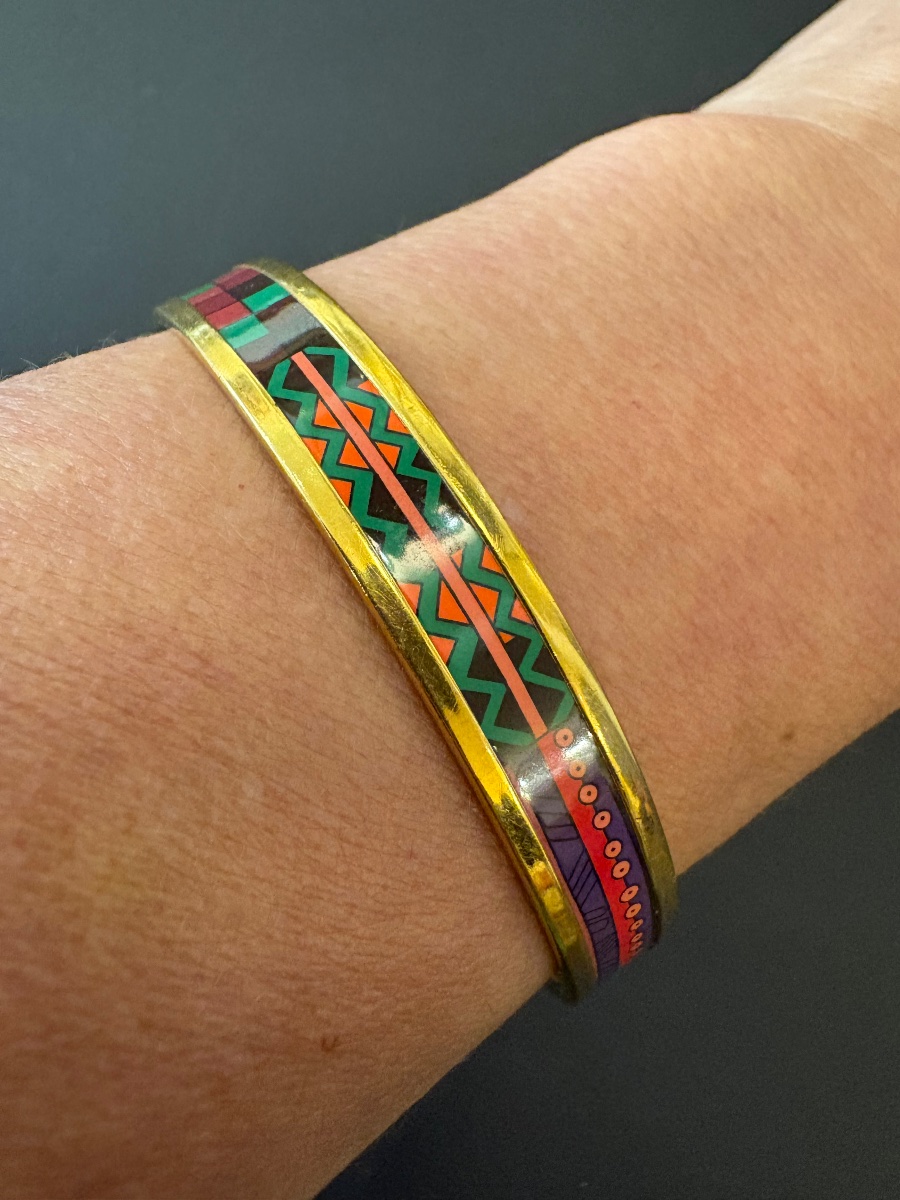 HERMES PARIS: Bracelet en métal doré Emaille.-photo-3